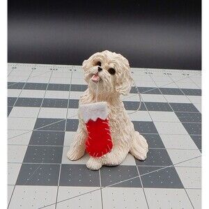 Sandicast White Bichon Frise Dog Christmas Ornament W/Holiday Stocking XSO01203
